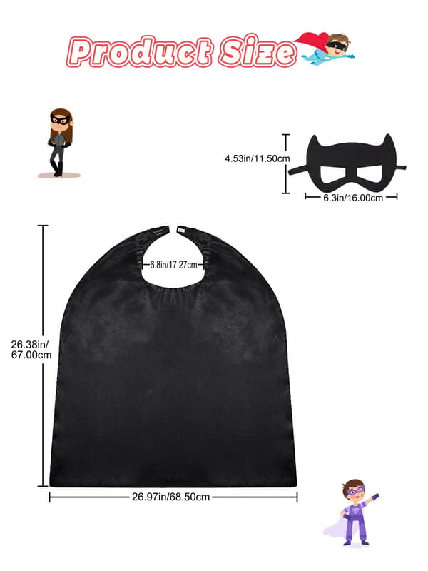 Superheltekapper og masker til børn, rollespil, festkostume, Halloween udklædning, drenge piger Black One-size