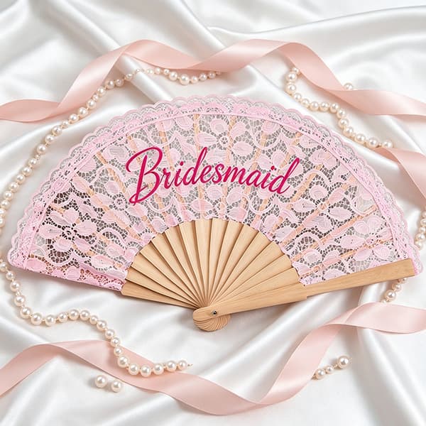 Brud at være blonde foldevifte, polterabend håndholdt vifte til brud og brudepiger rose red 24*44CM