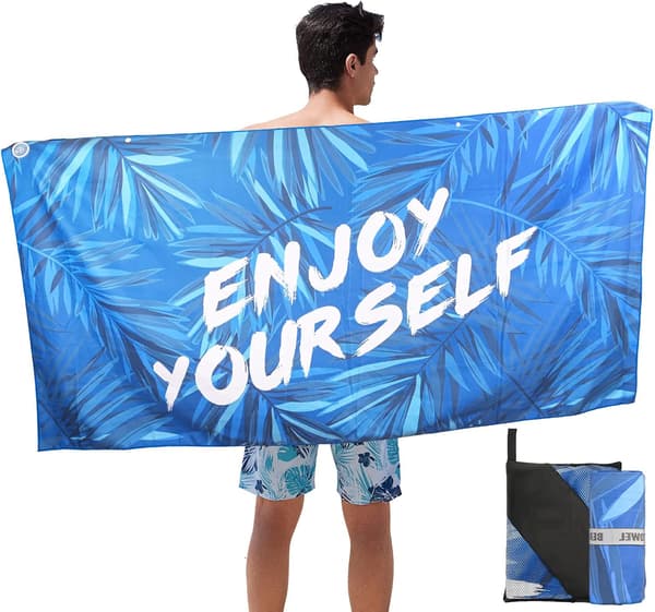 Blåt Camping Mikrofiber Strandhåndklæde Stort, 160 * 80 CM Hurtigtørrende S