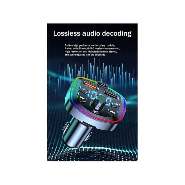 Bil Bluetooth FM-sender Bil Bluetooth MP3-afspiller Dobbelt USB-biloplader med EQ-stemningslys