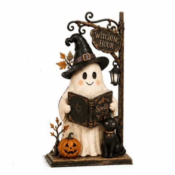 Spøkelseshusfigur i tre, Halloween Spøkelse Gresskar Borddekorasjon, 15cm 5 15cm/1.6cm