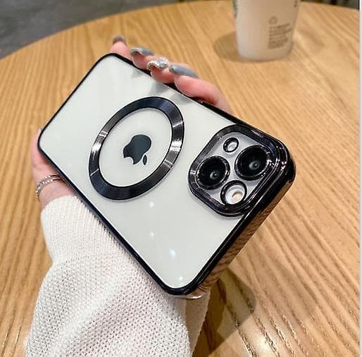 Transparent Magnetisk Telefon Cover til iPhone 14 13 12 11 Mini Pro Max Plus med MagSafe - Perfekt Sort Black iPhone 13 Mini