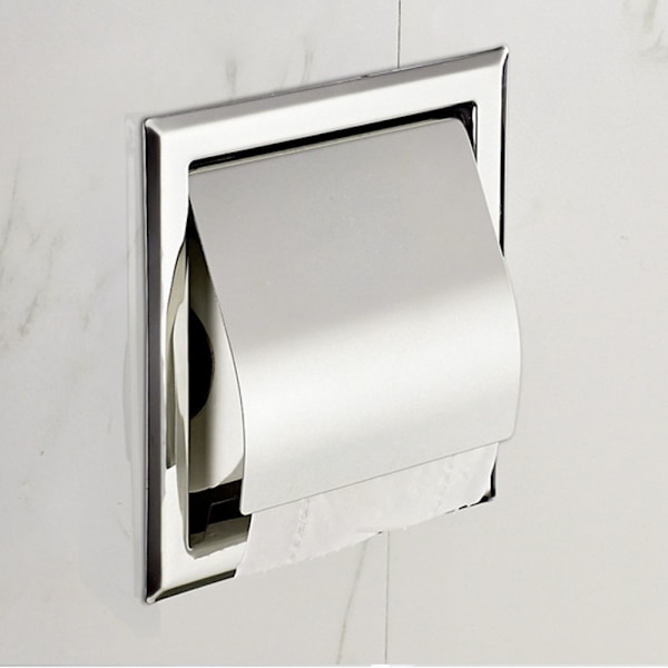 Innfelt papirholder for baderomsoppbevaring, toalettpapirholder, rustfritt stål, polert krom (sølvfarget)