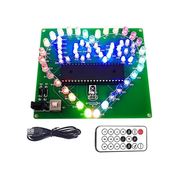 DIY Elektronisk Kit Färgglad LED Blinkande Kärlekshjärta DIY Fjärrkontroll Lödningsprojekt Kit Gåva W
