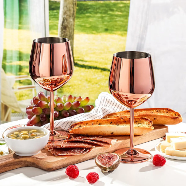 Vinglas Set om 4, 53 cl Rostfria Vinglas, Okrossbara & Portabla Vinglas med Fot i Metall för Utomhusbruk, Resor, Camping och P Rose Gold