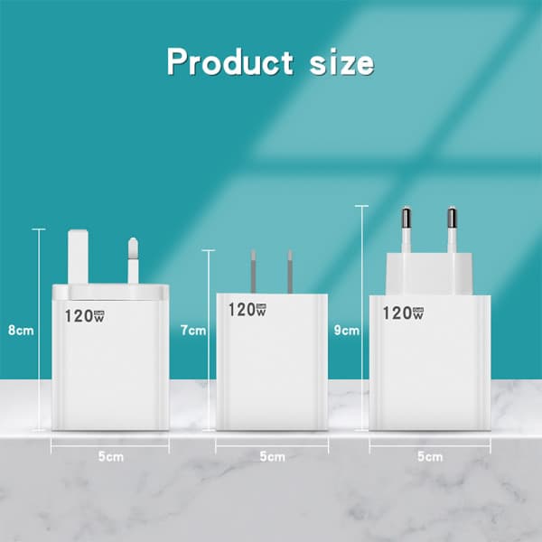 120W USB reiselader Hurtiglading Høyhastighets trippellader M EU-plugg