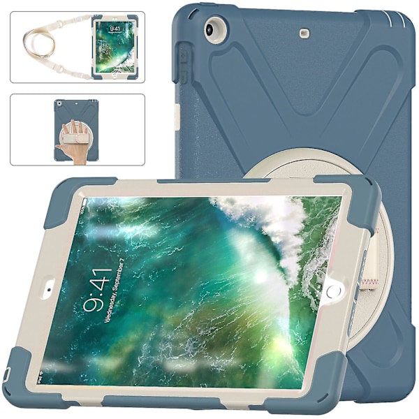 Nytt etui med håndstroppdesign for iPad 9,7 tommer med skulderstropp, justerbart stativ, pennholder, fallbeskyttelse (Kornblomstblå)