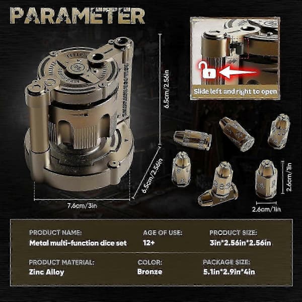 Premium metalltärningsset - 7-delat roterbart polyedriskt tärningsset för DND & Warhammer 40K