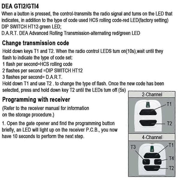 3 stk Garasjeport Kommandoåpner Sender for DEA GTI2 GTI4 433MHz DEA Fjernkontroll Fast Rullende Kode 433.92MHz Svart vit