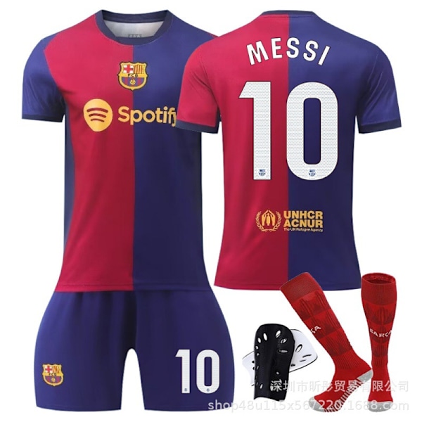 Ny Barcelona 2023-24 fotballdrakt 8 Pedri 9 Lewandowski 30 Gavi 10 Messi drakt passer for voksne Uten nummer + sokker guard No number + socks guard L size is suitable for heights