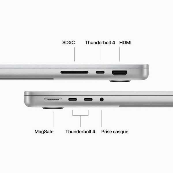 Apple - 14" - MacBook Pro M3 Pro (2023) - RAM 18Go - Opbevaring 512Go - Sølv - Azerty (2023) - Repareret - Acceptabel stand - Refurbished Grade C