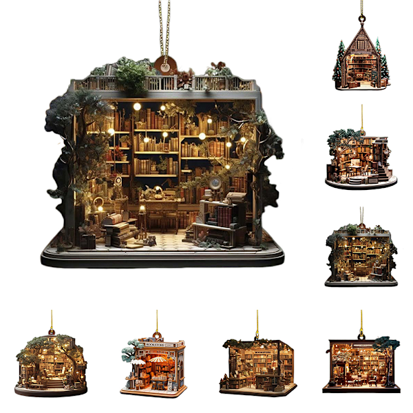Bokälskare Bokhylla Bokhandel 2D Akryl Hängande Ornament Julgran Jul C
