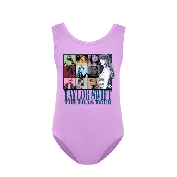 Taylor Swift tryck baddräkt barn flicka en-delad bikini baddräkt badkläder 7-14 år Purple 140cm