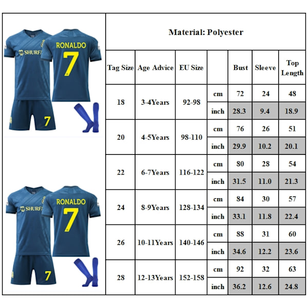 Lasten Cristiano Ronaldo #7 Kotipaita Asut Paita Shortsit Jalkapallosukat Setit 3-4Years