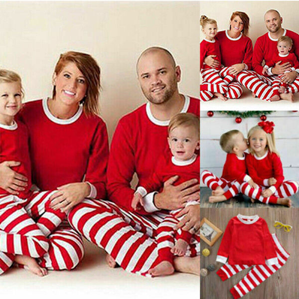 Jul Familie Matchende Stribede Voksne Børn Pyjamas Sæt Nattøj White Striped,Men L