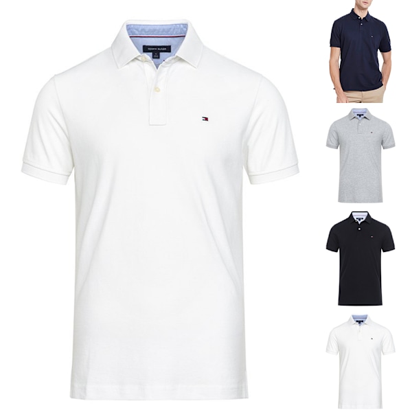 Herrar Mode Tryck Polotröjor Casual Lös Passform Bekväm Lätt Andningsbar Kortärmad Krage Knappar T-shirt Blus Toppar Grey M