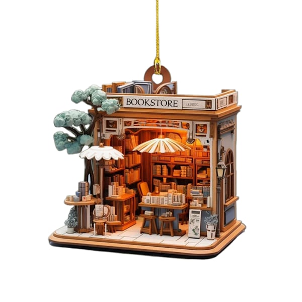Bokälskare Bokhylla Bokhandel 2D Akryl Hängande Ornament Julgran Jul C