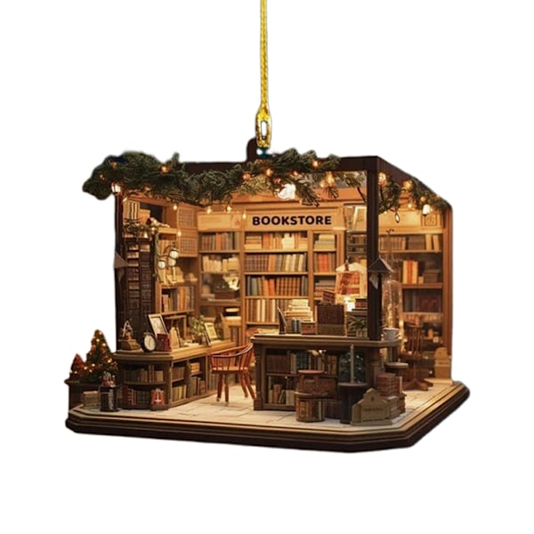 Bokälskare Bokhylla Bokhandel 2D Akryl Hängande Ornament Julgran Jul E