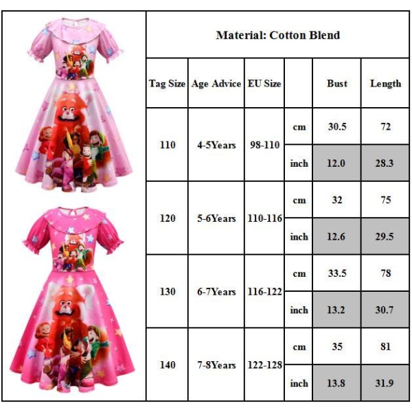 Turning Red Girls Princess Dress Cosplay Kostym Festklänning pink 140cm