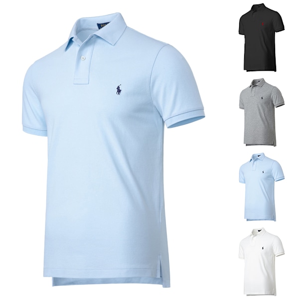 Ralph Lauren Herr Polotröja Klassisk Passform Mjuk Bomulls Polo T-shirt Passform Polotröja Herr Casual Formell Affärer Golftröjor Toppar Grey M