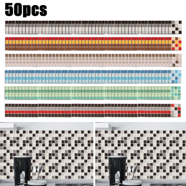 50 st mosaik kakel klistermärke Väggdekoration sovrum vattentät D 50PCS