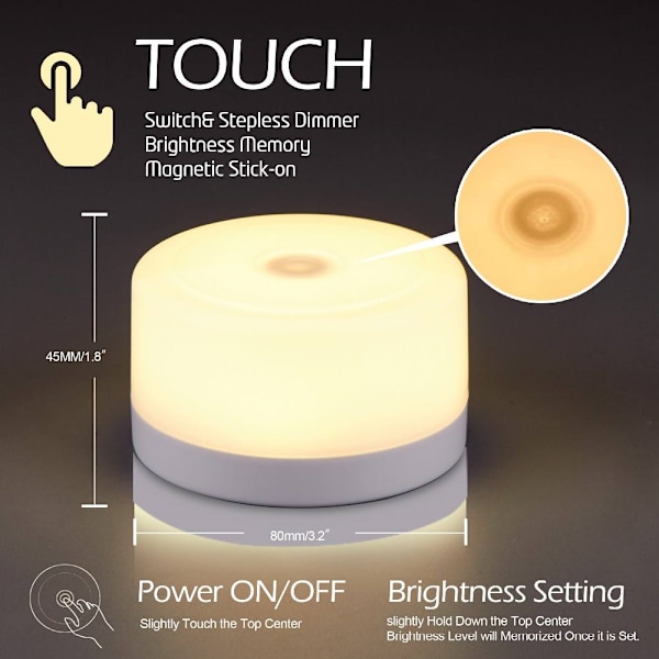 LED Trådløs Natlampe Touch Lampe Soveværelse USB Genopladelig Warm color