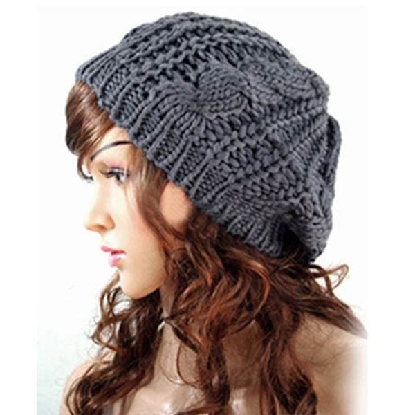 Kvinnors vinterkabel stickad lös basker mössa  casual mössa dark grey