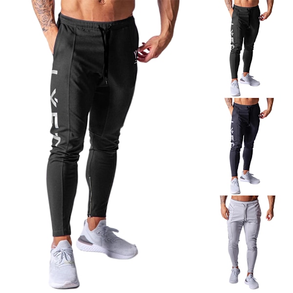 Herr Joggingbyxor Fitness Joggers Träningsoverall Sweatpants Sport Dragsko Byxor Black XL