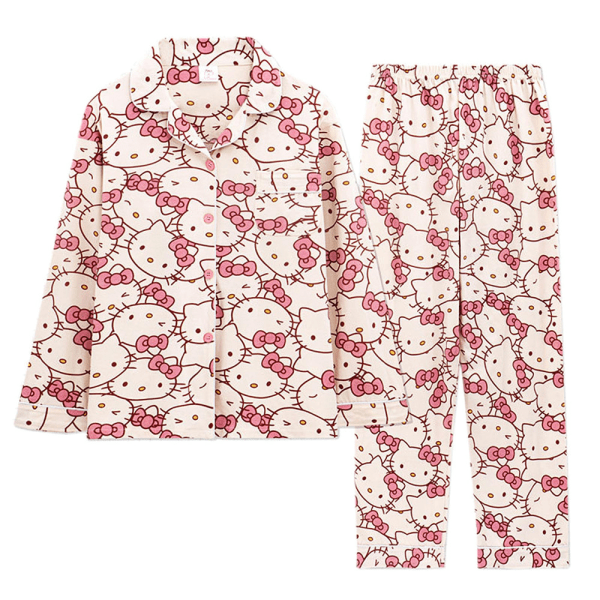 Kvinnor Tecknad Printed Pyjamas Set Nattkläder långärmad skjorta byxor 2XL
