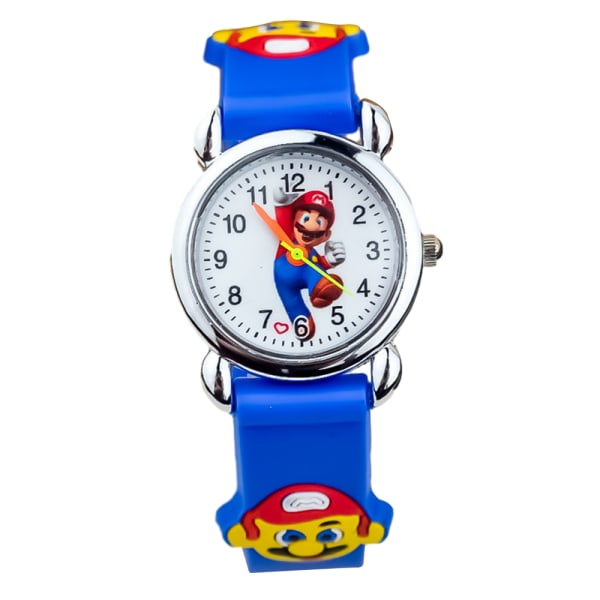 Super Mario handledsrem med mjukt silikonband, pojk- och flickklockor för barn, present Blue