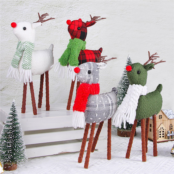 Rensdjursjuldekoration Handgjord Stående Plyschälgfigurer Ornament Red