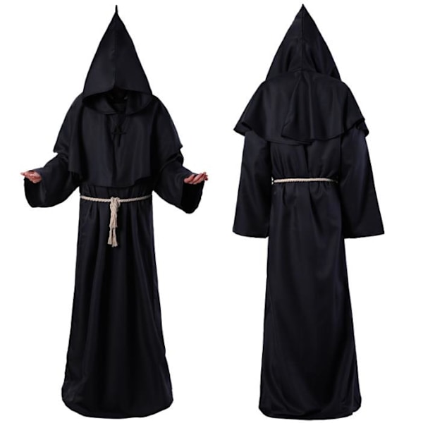 Aikuisten Halloween Cosplay -asu Keskiaikainen Hupullinen Munkinkaapu Renessanssipappi Kaapu Velho Noita Viitta Black M