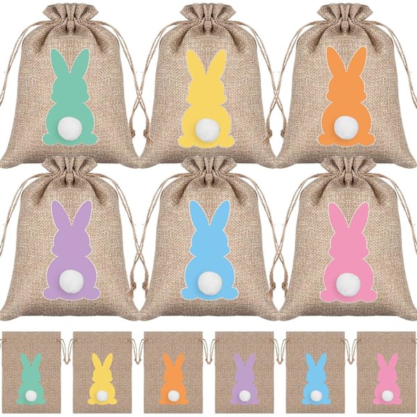 24 stk. Påskehare Gaveposer med Snøring Godteposer Godteriposer for Bursdag Bryllupsfest Dekorasjonsutstyr 24PCS 10*15CM