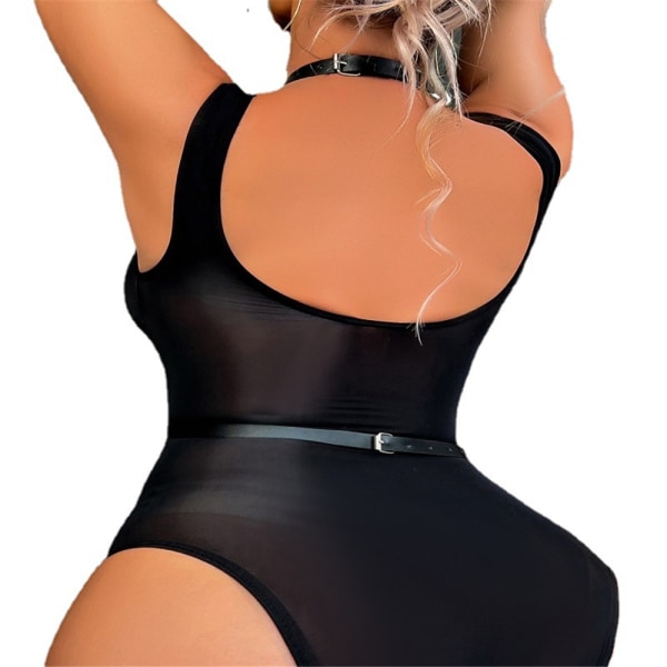Sexiga nattkläder för damer Perspective Mesh Body & glänsande krage