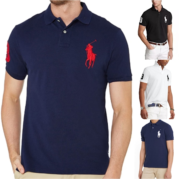 PoloRalphLauren Herrarnas Klassiska Passform Kortärmad Poloshirt Casual Golf Poloshirts Black XL