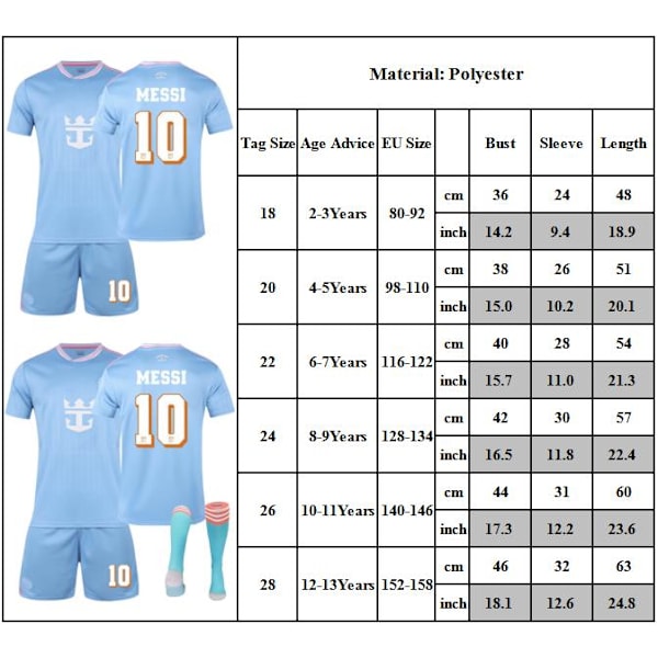 Fodboldtrøje til børn 25/26 Miami 2. udebanetrøjer til drenge piger børn 10# Messi fodboldtrøjesæt fodboldtræningsuniform 26