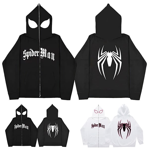 Herre Dame Hættetrøje Løs Hip Hop Punk Edderkop Trykt Hætte Pullover Sweatshirt Toppe White M