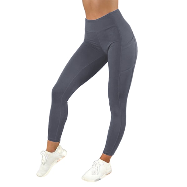 Kvinnor Yoga Byxor Hög midja träning Leggings Gym Träningstights dark grey L