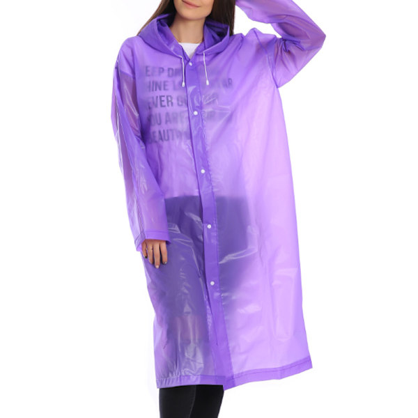 Vuxenregnrock Vattentät Plast Återanvändbar Regn Poncho Huva Purple
