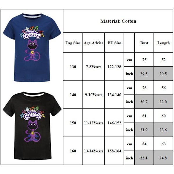 Barn Pojkar Flickor Leende Critters CatNap Tryckt Sommar Kortärmad T-shirt Navy blue 160cm