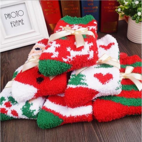 Jul Unisex Strumpor Mjuka Bekväma Varma Vinter Julstrumpor Strumpor Red & White 1 Pair