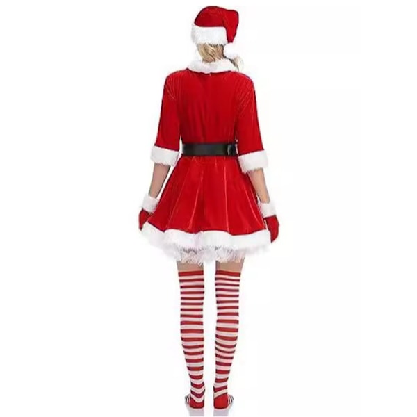 Julklänning för kvinnor, halvärmad, V-ringad, fru Santa Claus-kostym, elegant cosplay-outfit, festklänning, S-3XL M