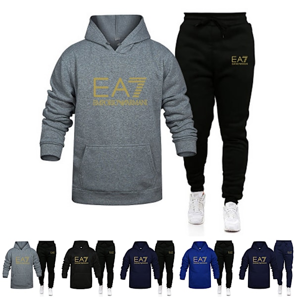 EA7 Träningsoveraller Herrar Huvtröjor Jackor Joggingbyxor Set Huvad Kläder Sweatsuit D XL