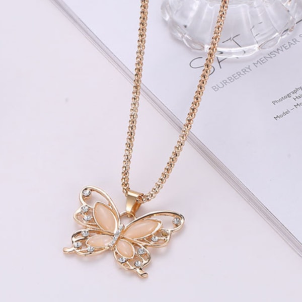 Mode Dam Lady Rose Gold Opal Butterfly hänge halsband