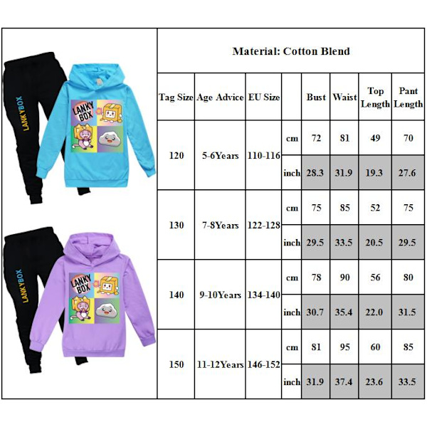 Barn Pojke Flicka LANKYBOX Tryck Hoodies Byxor Casual Träningsoverall Set Light blue 120cm