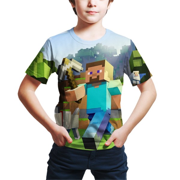 Minecraft t-shirt för pojkar, kortärmad barnspeltröja C 130cm