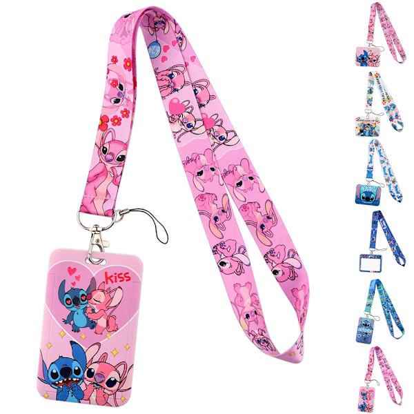 Lilo & Stitch tecknad snodd Arbets- och skolskola ID-kortshållare Mobiltelefonhållare Halsband C