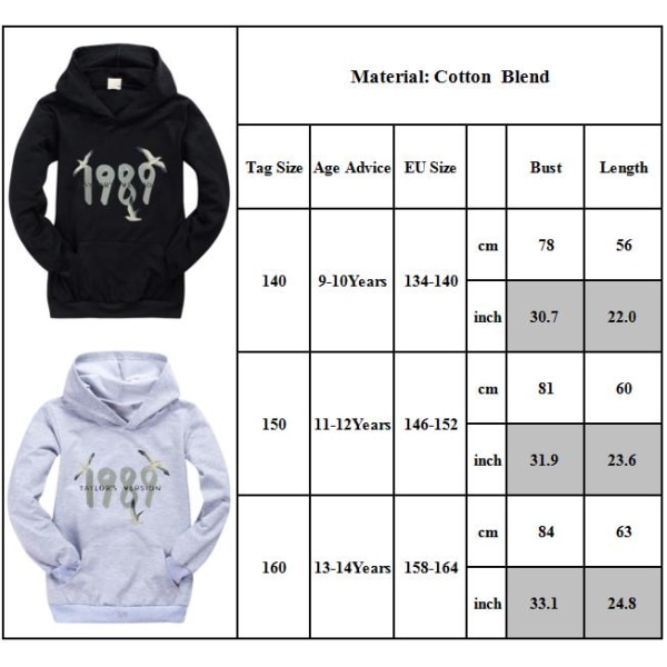 Barn Pojkar Flickor 1989 Taylor Tryck Sweatshirt Hoodies Lös Pullover Jumper Toppar Black 150cm