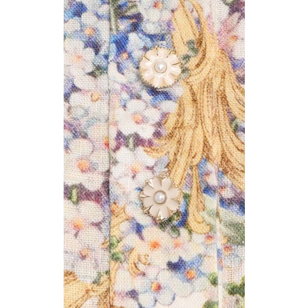 Dame Puff Erme Blomstrete Knapp Opp Krage Kort Mini Kjole Fransk Hoffstil 2XL
