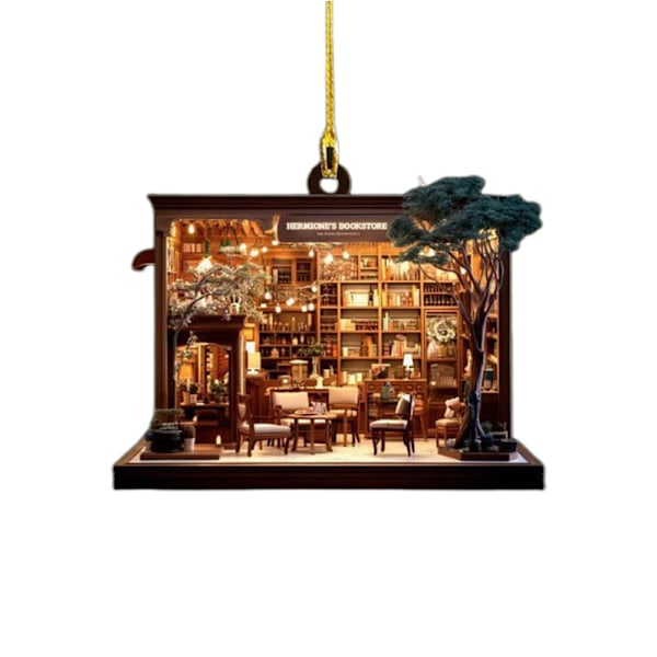 Bokälskare Bokhylla Bokhandel 2D Akryl Hängande Ornament Julgran Jul D